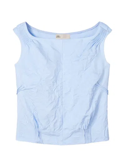 Tory Burch Crinkled Viscose Top In Blue
