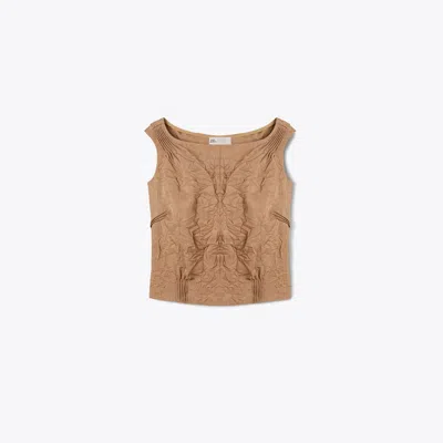 Tory Burch Crinkled Viscose Top In Brown
