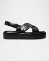 Tory Burch Crisscross Leather Slingback Platform Sandals In Perfect Black