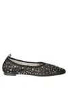 Tory Burch Black Ballet Flats With All-over Crystals Application In Tech Fabric Woman In Black