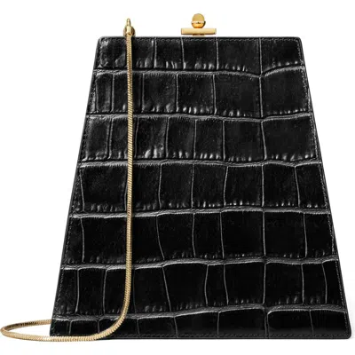 Tory Burch Croc-embossed Leather Mini Handbag In Black