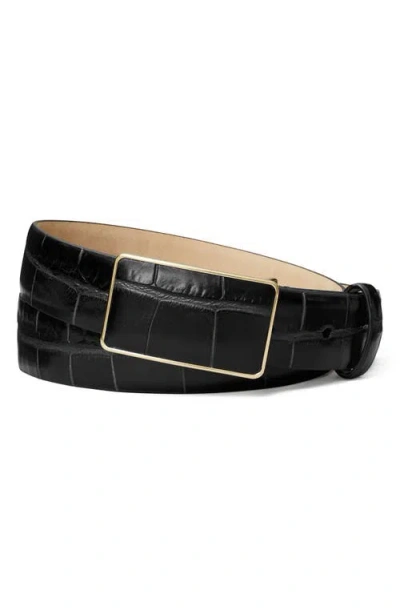 Tory Burch Croc Embossed Leather Plate Belt In Black