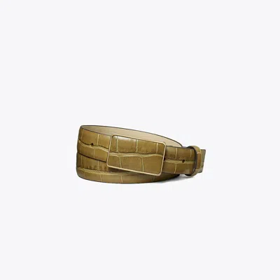 Tory Burch Croc Embossed Plate Belt In Coconut Shell