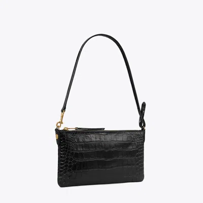 Tory Burch Croc-embossed Pochette In Black