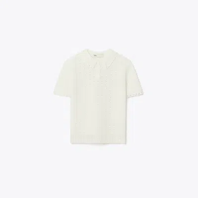 Tory Burch Crochet Cotton Polo In White