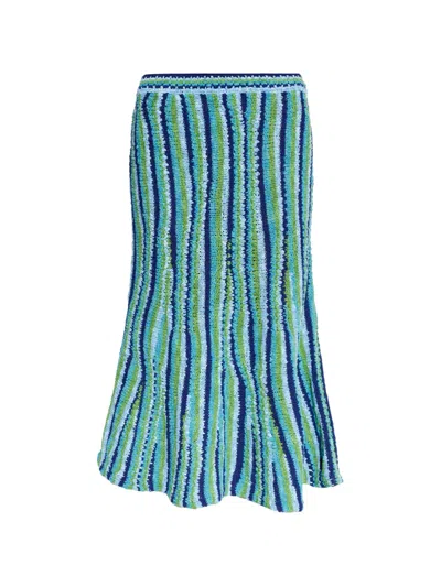 Tory Burch Crochet-knit Striped Midi Skirt In Multi
