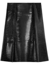 Tory Burch Angle Croc Embossed Midi Skirt In Black