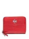 Tory Burch Crocodile-embossed Zip-around Wallet In Red