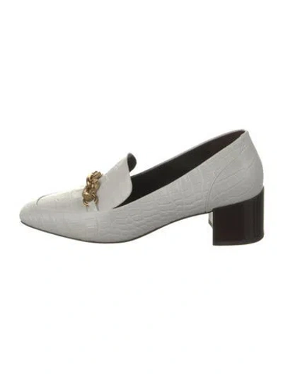 Pre-owned Tory Burch Crocodile Pumps In White