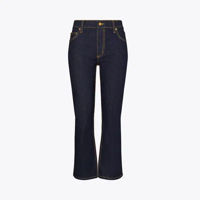 Tory Burch Cropped Flare Jeans In Dark Wash
