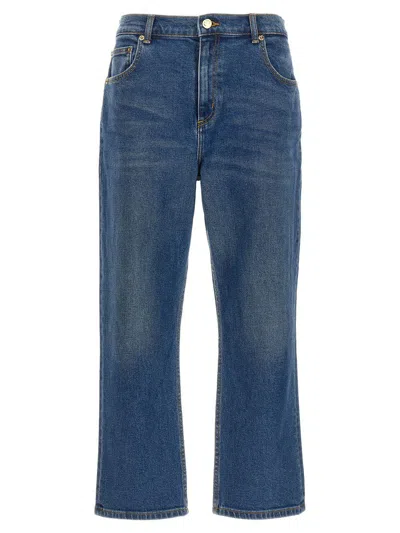 Tory Burch Cropped Flared Denim Jeans In Blue