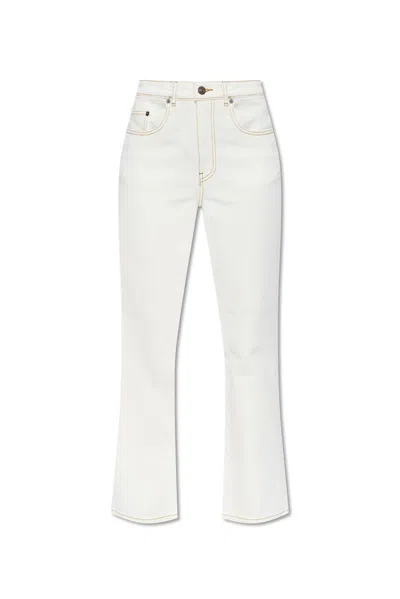 Tory Burch Mid Rise Cotton Denim Straight Jeans In White