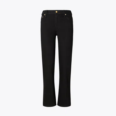Tory Burch Black Cropped Kick Flare Jeans