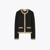 Tory Burch Cropped Merino Wool Cardigan In Black