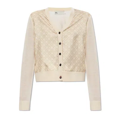 Tory Burch Cropped Silk Front Cardigan
