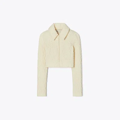 Tory Burch Cropped Wool And Silk Jacket In Neutral