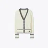 Tory Burch Cropped Wool Cardigan In Neutral
