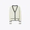 Tory Burch Cropped Wool Ribbed Cardigan In White