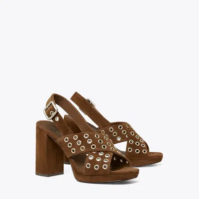 Tory Burch Cross-band Heeled Sandal In Brown