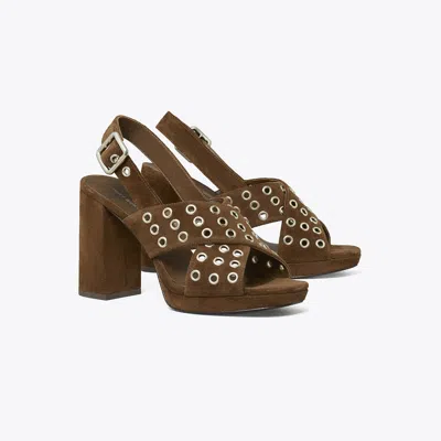 Tory Burch Cross-band Heeled Sandal In Brown