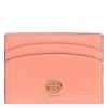 Tory Burch Crosshatched Robinson Leather Card Case In Pink