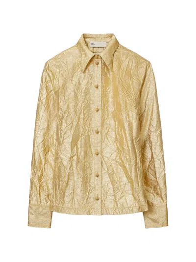 Tory Burch Crushed Silk Shirt In Gold