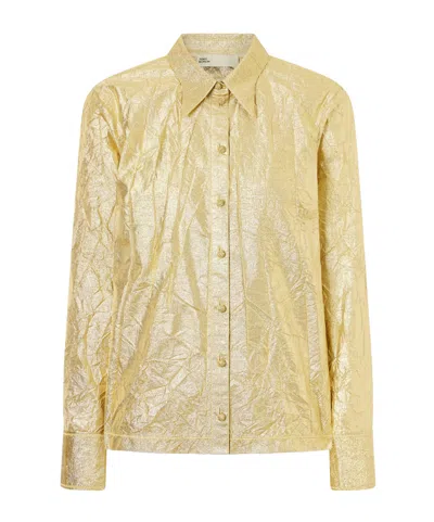 Tory Burch Crinkled Metallic Silk-blend Shirt In Gold