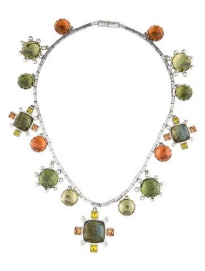 Pre-owned Tory Burch Crystal & Resin Collar Necklace, 18.75" In Multi