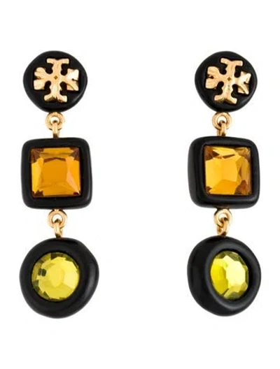 Pre-owned Tory Burch Crystal & Resin Logo Drop Earring In Multicolor