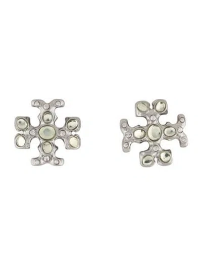 Pre-owned Tory Burch Crystal & Resin Roxanne Jeweled Stud Earrings In Transparent