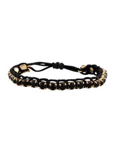 Pre-owned Tory Burch Crystal & Thread 'macramé' Slider Bracelet, 9" In Black