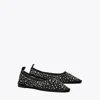 Tory Burch Black Ballet Flats With All-over Crystals Application In Tech Fabric Woman In Black