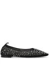 Tory Burch Black Ballet Flats With All-over Crystals Application In Tech Fabric Woman