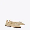 Tory Burch Beige Ballet Flats With All-over Crystals Application In Tech Fabric Woman In Sheer