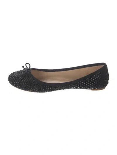 Pre-owned Tory Burch Crystal Bow Accents Ballet Flats In Black