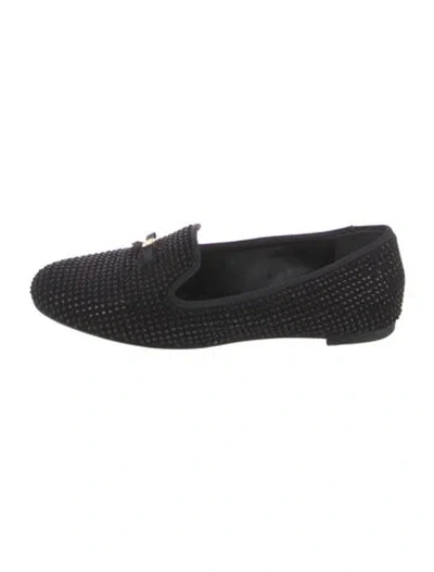 Pre-owned Tory Burch Crystal Bow Accents Loafers In Black