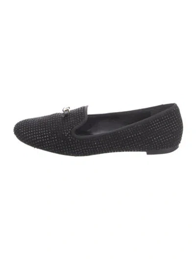 Pre-owned Tory Burch Crystal Bow Accents Loafers In Black