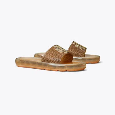 Tory Burch Bubble Jelly Crystal-embellished Slides In Peanut/clay