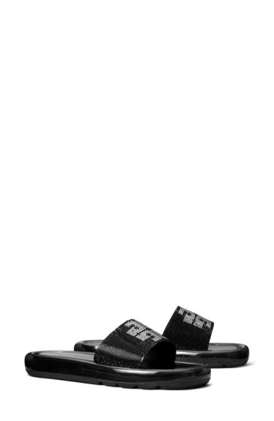 Tory Burch Crystal Bubble Jelly Slide Sandal In Black