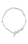 Tory Burch Crystal Coral Necklace In Silver