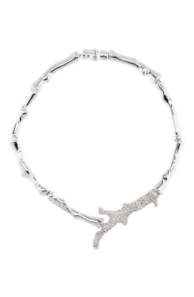 Tory Burch Crystal Coral Necklace In Silver