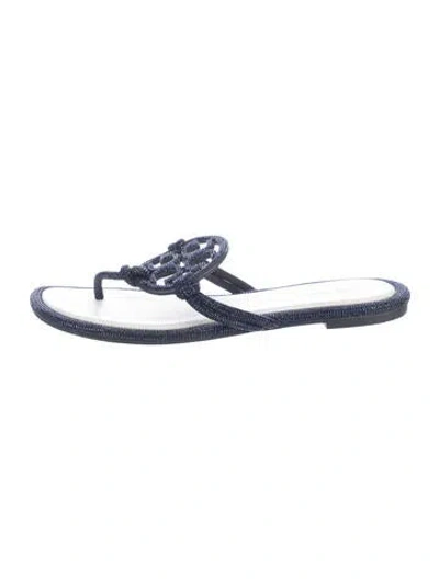 Pre-owned Tory Burch Crystal Crystal Embellishments Flip Flops In Blue