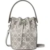 Tory Burch Crystal Detail Monogram Mini Bucket Bag In Gray