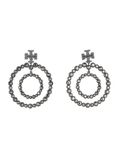 Pre-owned Tory Burch Crystal Double Circle Drop Earrings In Multi