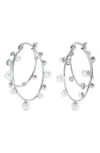 Tory Burch Crystal Double Hoop Earrings In Metallic