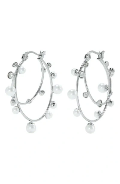 Tory Burch Pearl Embellished Hoop Earrings In Metallic