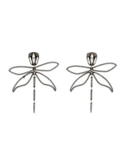 Pre-owned Tory Burch Crystal Dragonfly Drop Earrings In Multi