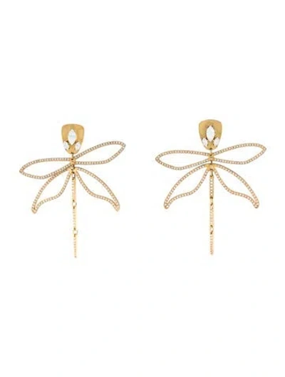Pre-owned Tory Burch Crystal Dragonfly Drop Earrings In Multicolor
