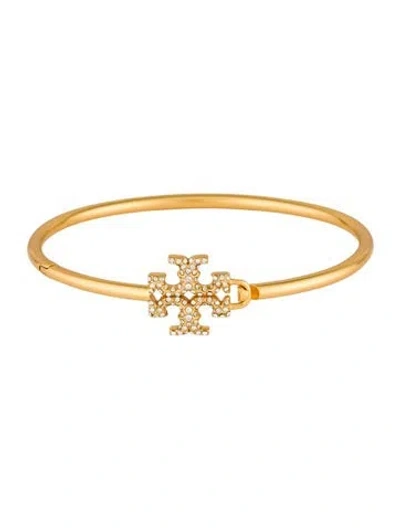 Pre-owned Tory Burch Crystal Eleanor Hinged Cuff Bracelet, 6.75" In Multicolor