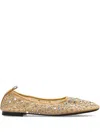 Tory Burch Beige Ballet Flats With All-over Crystals Application In Tech Fabric Woman In Neutrals